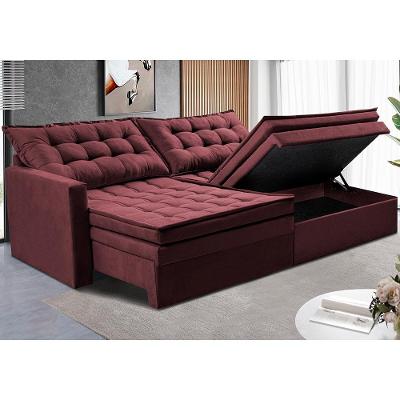 Sofá Sem Caixa Retrátil Baú 2,00m Cama inBox Secret Suede Velusoft Vinho