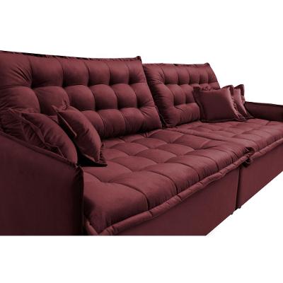 Sofá Sem Caixa Retrátil Reclinável 2,75m Cama inBox Versátil com Pillow Top e Molas Velusoft Vinho