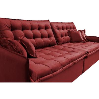 Sofá Sem Caixa Retrátil Reclinável 2,55m Cama inBox Versátil com Pillow Top e Molas Velusoft Vermelho