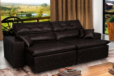 Sofá Tourino 2,32m Retrátil Reclinável, Molas e Pillow no Assento Tecido Courino Café Cama InBox