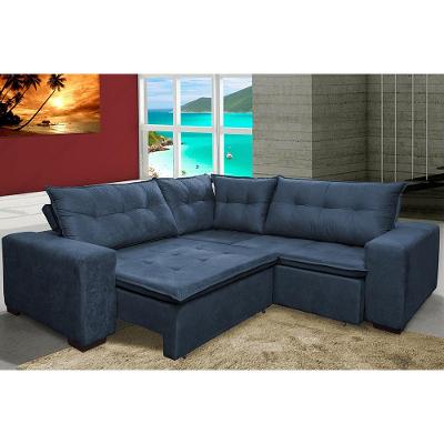 Sofá Canto Retrátil Reclinável 2,20m Molas Oklahoma Cama inBox Azul