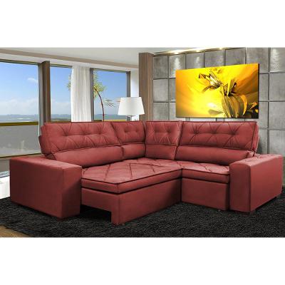 Sofa de Canto Retrátil e Reclinável com Molas Cama inBox Austin 2,30m x 2,30m Velusoft Vermelho