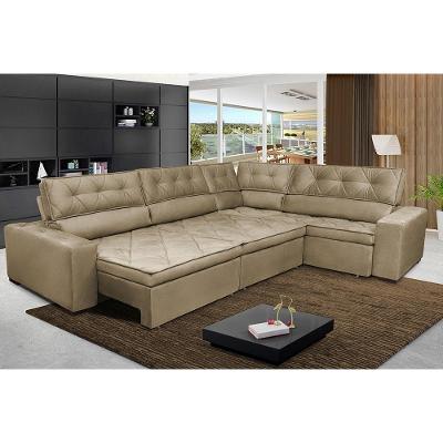 Sofa de Canto Retrátil Reclinável de Molas Cama inBox Austin 3,65X2,54 ou 2,54X3,65 Velusoft Castor