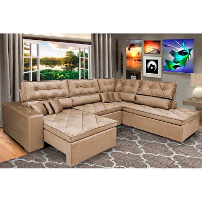 Sofa de Canto Retrátil e Reclinável com Molas Cama inBox Platinum 3,40x2,36 Tecido Suede Castor