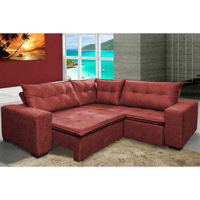 Sofa de Canto Retrátil e Reclinável com Molas Cama inBox Oklahoma 2,30m x 2,30m Velusoft Vermelho