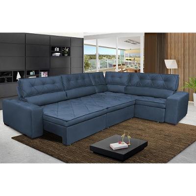 Sofa de Canto Retrátil e Reclinável com Molas Cama inBox Austin 3,65X2,54 ou 2,54X3,65 Velusoft Azul