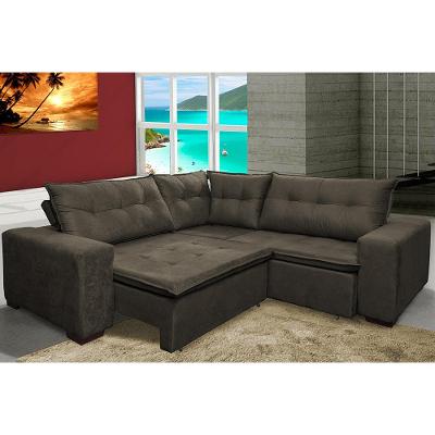 Sofa de Canto Retrátil e Reclinável com Molas Cama inBox Oklahoma 2,70m x 2,70m Suede Velusoft Café