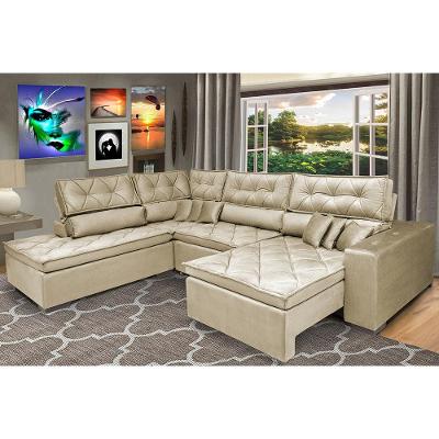 Sofa de Canto Retrátil e Reclinável com Molas Cama inBox Platinum Esquerdo 3,00x2,36 Suede Bege