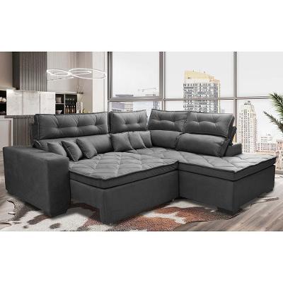 Sofá de Canto 2,60x2,36m Retrátil e Reclinável com Molas Cama inBox Platinum Direito Suede Cinza