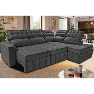 Sofá de Canto Direito 2,65x2,30m Retrátil e Reclinável com Molas Ensacadas Cama inBox Nobre Cinza