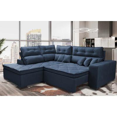 Sofá de Canto 2,60x2,36m Retrátil e Reclinável com Molas Cama inBox Platinum Esquerdo Suede Azul