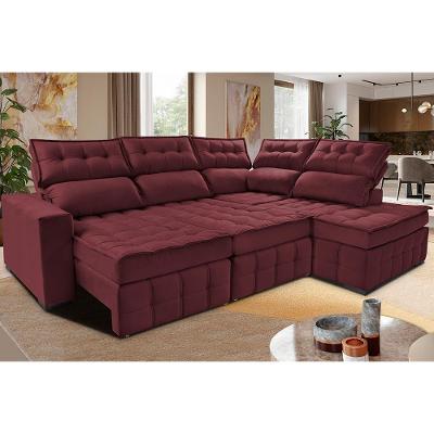 Sofá de Canto Direito 2,65x2,30m Retrátil e Reclinável com Molas Ensacadas Cama inBox Nobre Vinho