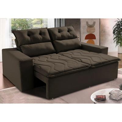 Sofá 3 Lugares Retrátil e Reclinável 1,80m Cama inBox Smal com bordado pantográfico Suede Café