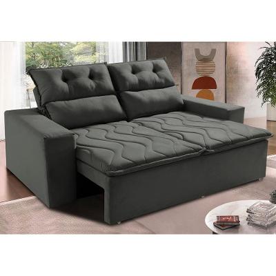 Sofá 3 Lugares Retrátil e Reclinável 1,80m Cama inBox Smal com bordado pantográfico Suede Cinza