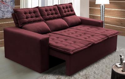 Sofá 3 Lugares Retrátil e Reclinável Cama inBox Slim 2,00m Velusoft Vinho