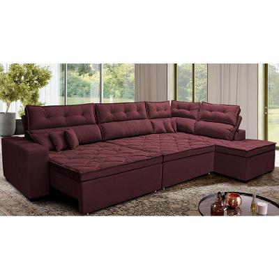 Sofá de Canto Retrátil e Reclinável Direito 3,00x2,36m Molas Cama inBox Espanha Velusoft Vinho