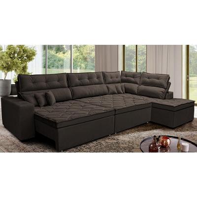 Sofá de Canto Retrátil e Reclinável Direito 3,00x2,36m Molas Cama inBox Espanha Velusoft Café