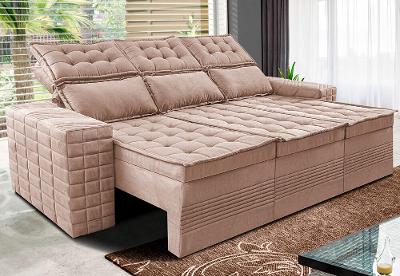 Sofá 3 Lugares Retrátil e Reclinável Cama inBox Senses 2,00m Velusoft Bege