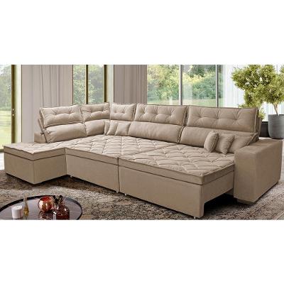 Sofá de Canto Retrátil e Reclinável Esquerdo 3,40x2,36m Molas Cama inBox Espanha Velusoft Bege