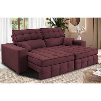 Sofá Retrátil e Reclinável 1,80m Molas Ensacadas e Costura Tripla Cama inBox Nobre Suede Vinho