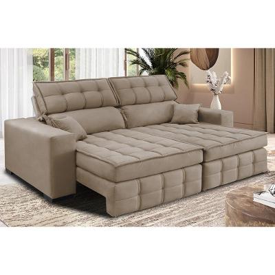 Sofá Retrátil e Reclinável 1,80m Molas Ensacadas e Costura Tripla Cama inBox Nobre Suede Bege