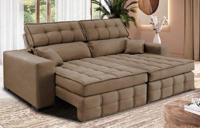 Sofá Retrátil e Reclinável 2,00m Molas Ensacadas e Costura Tripla Cama inBox Nobre Suede Castor