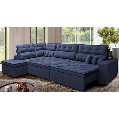 Sofá de Canto Retrátil e Reclinável Esquerdo 3,00x2,36m Molas Cama inBox Espanha Velusoft Azul
