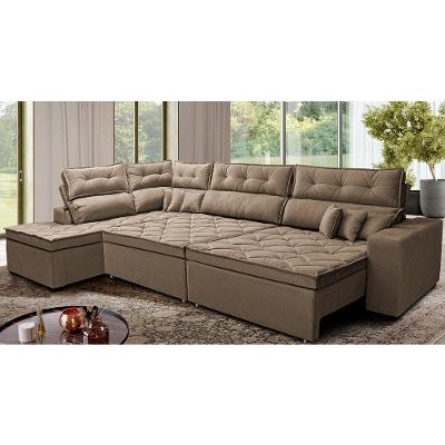 Sofá de Canto Retrátil e Reclinável Esquerdo 3,00x2,36m Molas Cama inBox Espanha Velusoft Castor