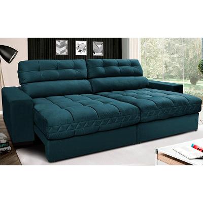 Sofá Retrátil e Reclinável com Molas Ensacadas Cama inBox Master 2,72m Tecido Velusoft Petróleo