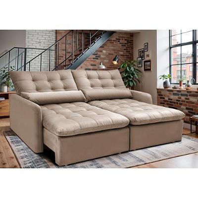 Sofá Sem Caixa Retrátil 1,80m SoftGel Celeste Velusoft Bege Cama inBox