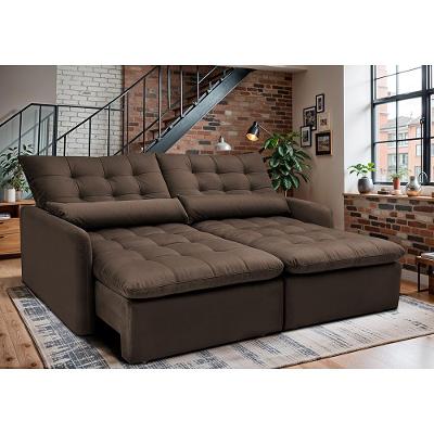 Sofá Sem Caixa Retrátil 2,00m SoftGel Celeste Velusoft Café Cama inBox