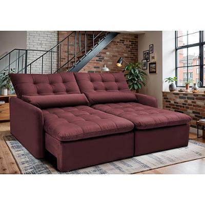 Sofá Sem Caixa Retrátil 1,60m SoftGel Celeste Velusoft Vinho Cama inBox