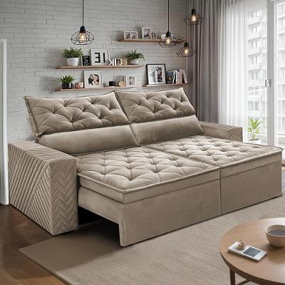 Sofá Retrátil e Reclinável 2,00m Essence Velusoft Bege Cama inBox
