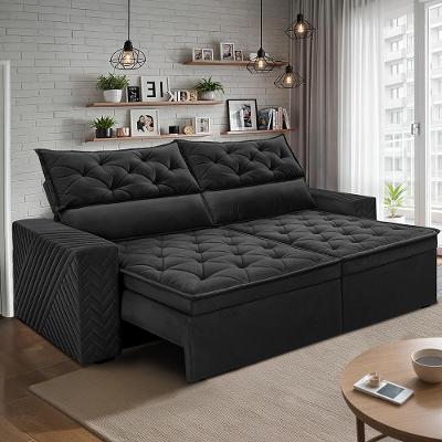 Sofá Retrátil e Reclinável 2,30m Essence Velusoft Preto Cama inBox