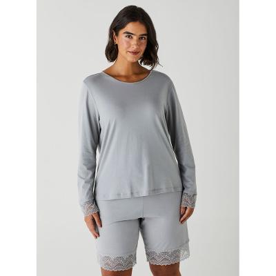 Camiseta de Pijama Manga Longa de Algodão com Renda 21700