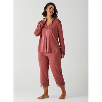 Calça de Pijama Cropped de Algodão com Renda 20700