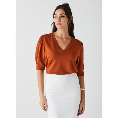 Blusa Decote V Manga Bufante 21575