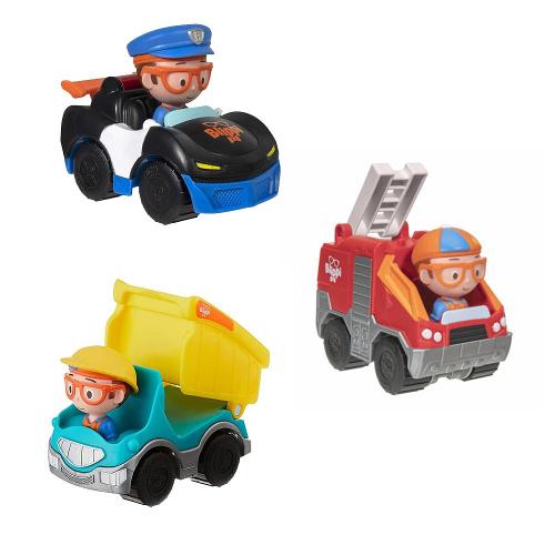 Kit C/3 - Blippi - Mini Veículos - Carro de Policia (4121A) + Carro de bombeiro (4121B) + Caminhão de descarga (4121D)