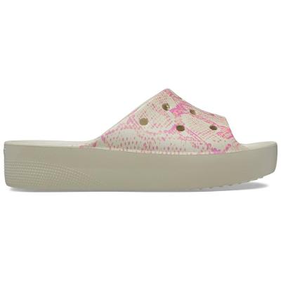 Sandália crocs classic plataform snake print slide  bone/multi