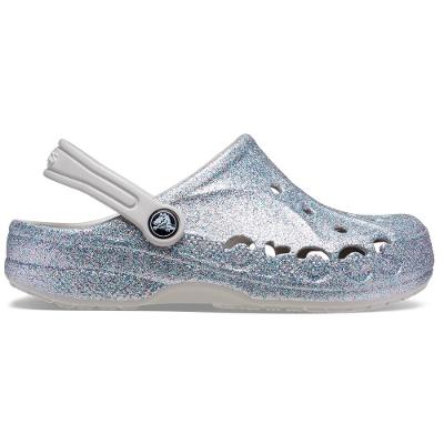 Sandália crocs baya glitter clog k silver