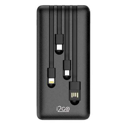 Carregador Portátil (Power Bank) 10000mAh 4 em 1 com Cabos Acoplados (Micro USB, USB-C, Lightning E USB-A) I2GO Plus