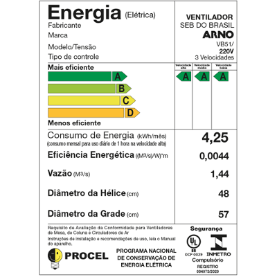 Ventilador parede Arno 50cm VB51 Extreme Force Breezer preto 220v