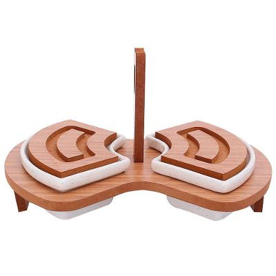 Conjunto Petisqueiras L`hermitage Santorini em Cerâmica com Suporte em MDF - 2 Peças