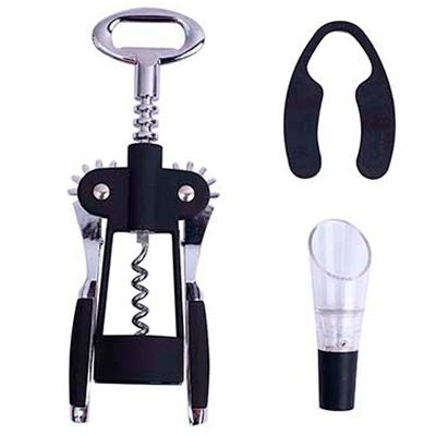 Conjunto 3 Peças para Vinho Dynasty com Saca Rolha, Corta Lacre e Aerador - Preto