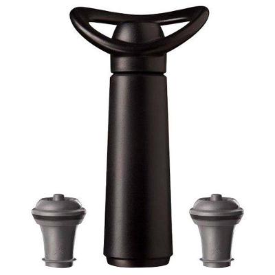 Conjunto Bomba a Vácuo Vacu Vin Wine Bar Pro em Aço Inox/ABS com com 2 Tampas - Preto