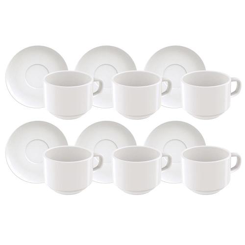 Conjunto com 6 Xícaras e Pires para Chá Tramontina Paola em Porcelana Branca - 240 ml