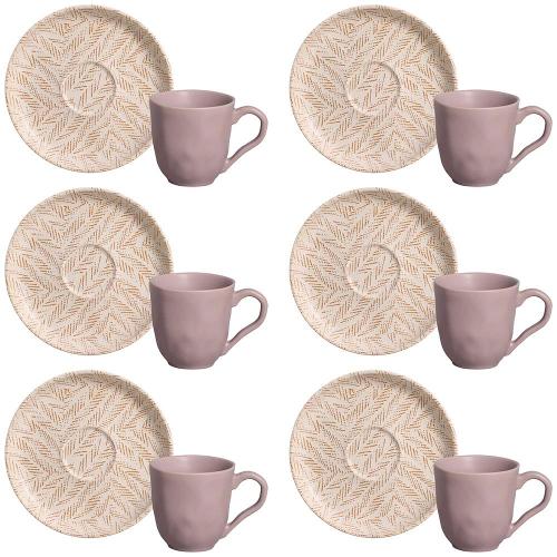 Conjunto com 6 Xícaras e Pires para Café Porto Brasil Bio Luar em Stoneware Cinza - 120 ml