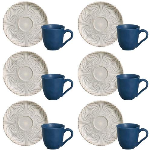 Conjunto com 6 Xícaras e Pires para Café Porto Brasil Bio Porto em Stoneware Cinza - 120 ml