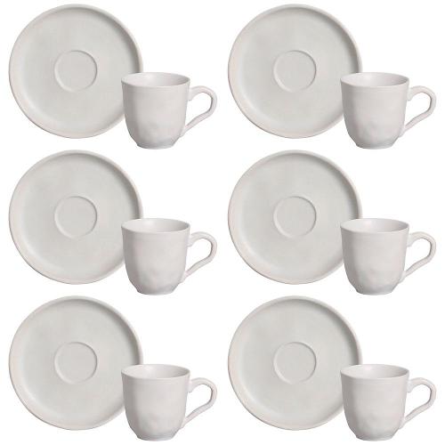 Conjunto com 6 Xícaras e Pires para Café Porto Brasil Bio Vit em Stoneware Cinza - 120 ml