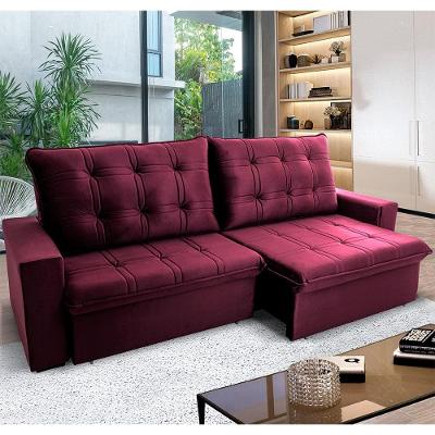 Sofá 3 Lugares Hellen Azure Retrátil/Reclinável, Revestido em Tecido Veludo e 250 cm de Largura
